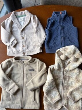 4 Neutral Sherpa Jacket and Sweater, Vest bundle 18M